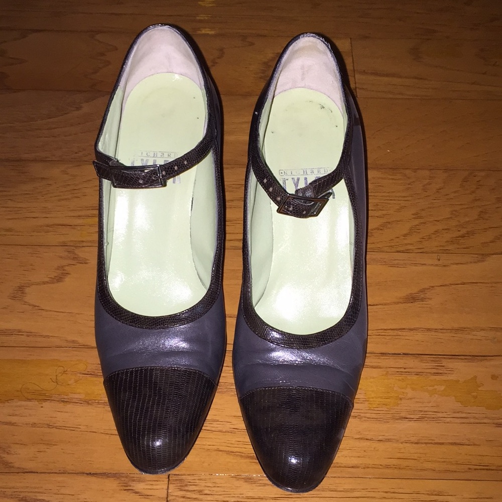 Vintage Richard Tyler brown/gray buckled pumps